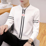 Spring and Autumn New mens printed long-sleeved T-shirt teenround neck