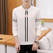 Spring and Autumn New mens printed long-sleeved T-shirt teenround neck