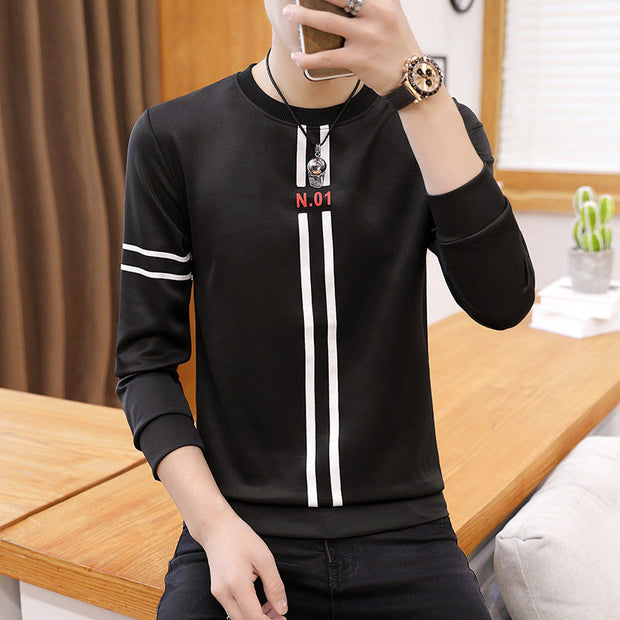 Spring and Autumn New mens printed long-sleeved T-shirt teenround neck