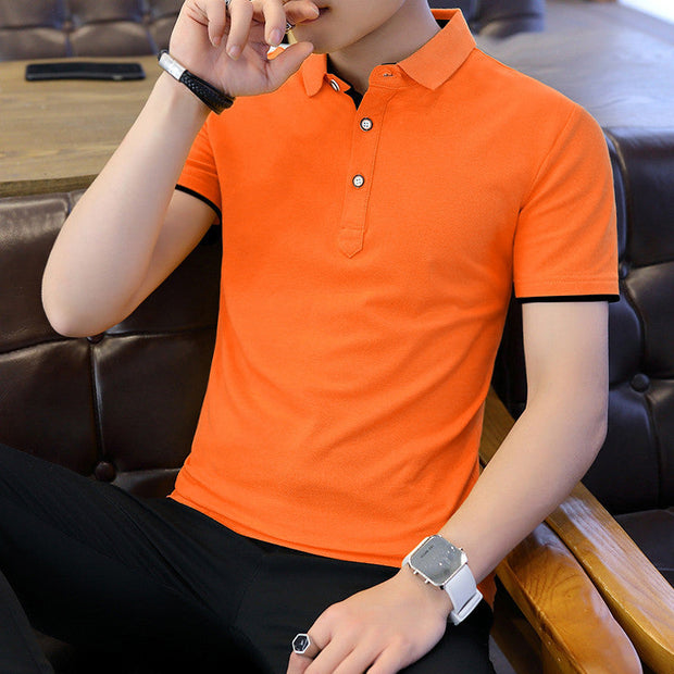 Polo Shirt For Men Casual Short Sleeve Polo Shirts Patchwork Turn-down