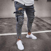 Cargo Hole Denim Jeans Men Very Comfortable Pants Tight Type.Stylish..