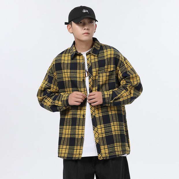 American Retro Plaid For Men Spring And Autumn Loose Casual Bottoming.