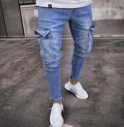 Cargo Hole Denim Jeans Men Very Comfortable Pants Tight Type.Stylish..