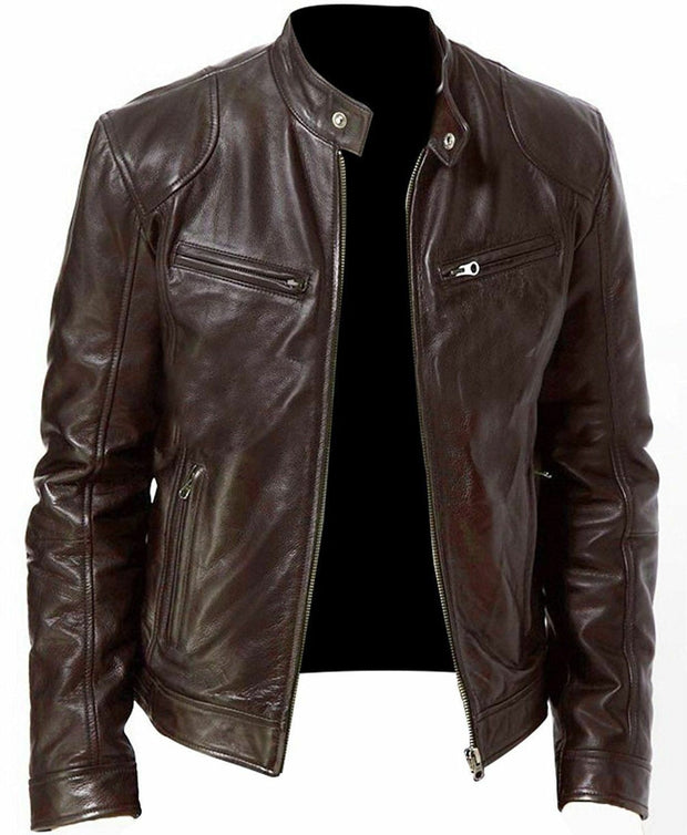 PU Leather Jacket Slim Leather Jacket - Business Style Fit daily wear.