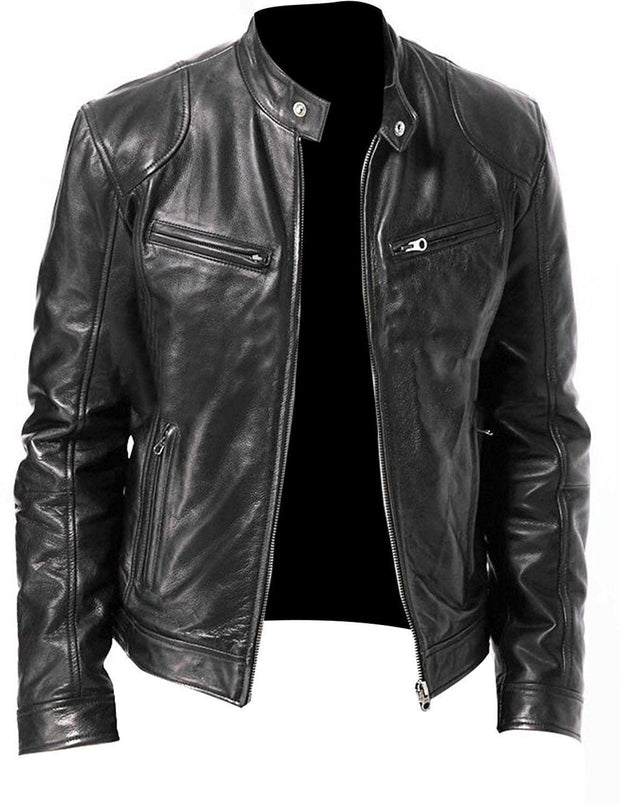 PU Leather Jacket Slim Leather Jacket - Business Style Fit daily wear.