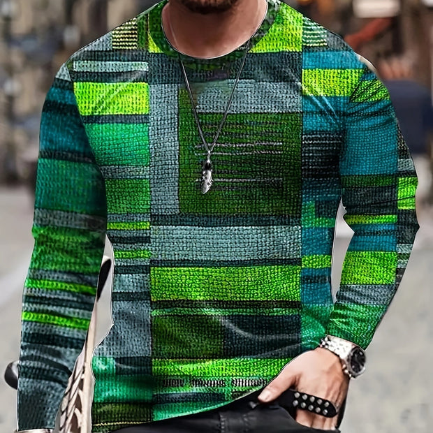 Design Trend Men's3D Digital Printed Round Neck Long-sleeved Top Style