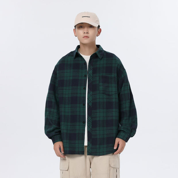 American Retro Plaid For Men Spring And Autumn Loose Casual Bottoming.