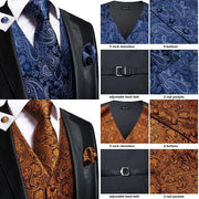 Tie Business Formal Dresses Slim Vest 4PC Necktie Hanky cufflinks