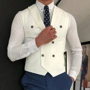 Classic Double Breasted Suit Vest White Notch Lapel Waistcoat