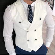 Classic Double Breasted Suit Vest White Notch Lapel Waistcoat