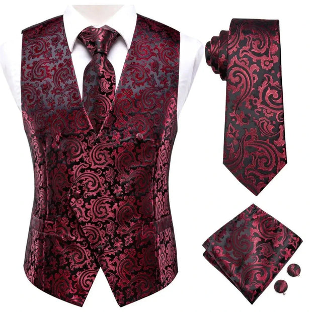 Tie Business Formal Dresses Slim Vest 4PC Necktie Hanky cufflinks