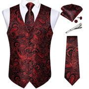 Wedding Male Satin Burgundy Red Waistcoat Sleeveless Jacket