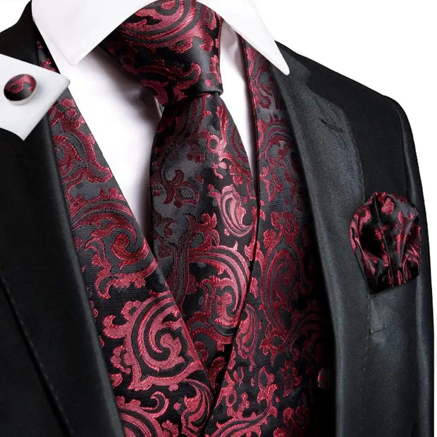 Tie Business Formal Dresses Slim Vest 4PC Necktie Hanky cufflinks