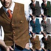 Army Green Vest Plaid Soft Wool Jacket for Gentleman's Wedding       .