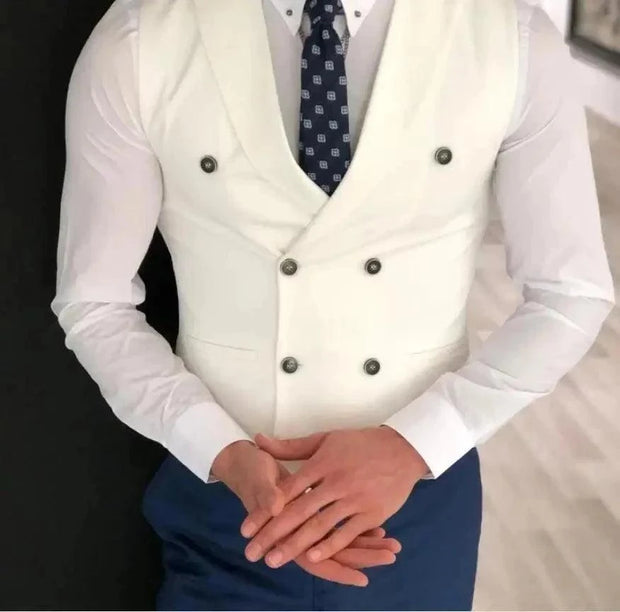 Classic Double Breasted Suit Vest White Notch Lapel Waistcoat