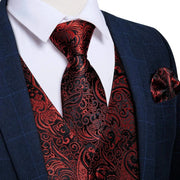 Wedding Male Satin Burgundy Red Waistcoat Sleeveless Jacket