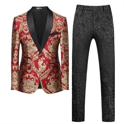 Men Jacquard Suit 2 Piece - Luxury Wedding Prom Blazer