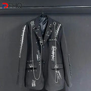 PFHQ Solid Color Long Sleeve Metal Chain Causal Blazers