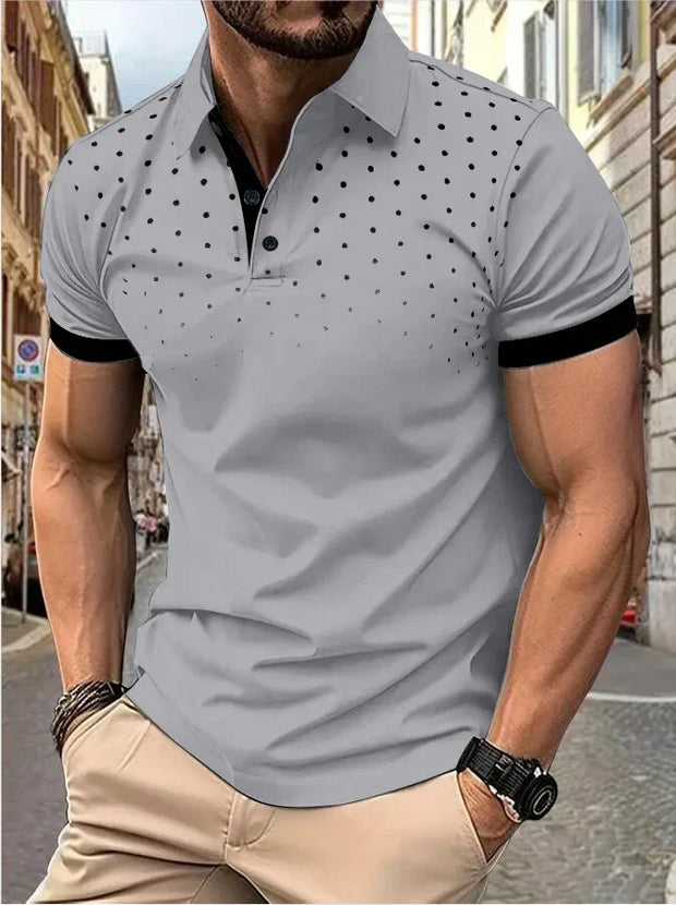 Lapel Short Sleeve Color Matching Fashion for Men - Trendy 3D Print