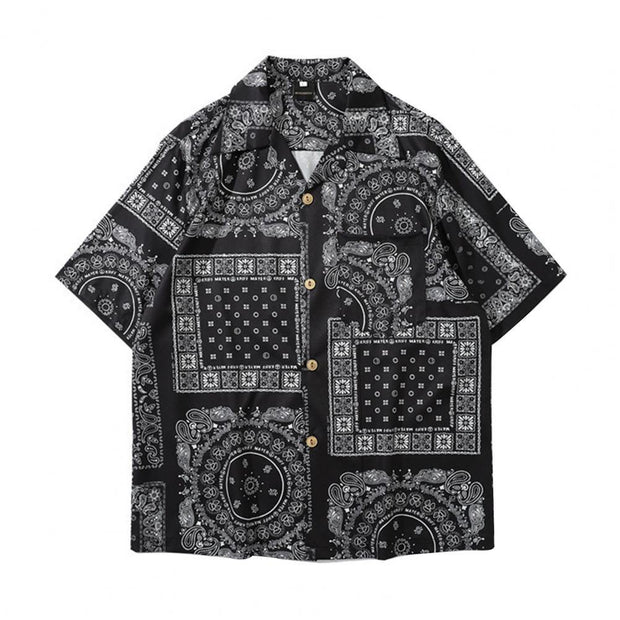 Summer Hawaiian Bandana Shirt Men Short Sleeve Paisley Shirts