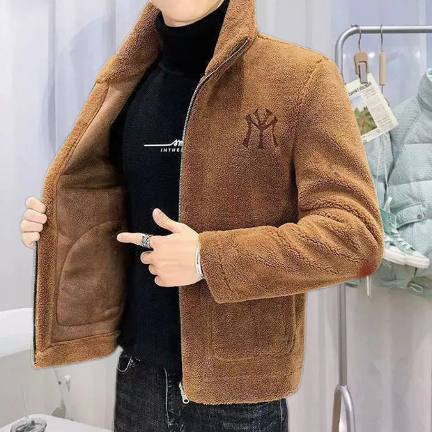 Lamb Fleece Coat Men's Autumn/Winter Thick Fleece Cotton Trendy style.