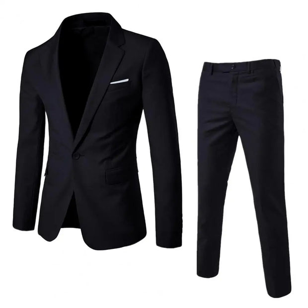 Business Suit Stylish Men's Set - Lapel Single Button Suit