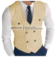 Classic Double Breasted Suit Vest White Notch Lapel Waistcoat