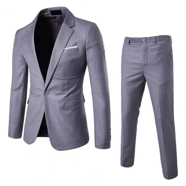 Business Suit Stylish Men's Set - Lapel Single Button Suit