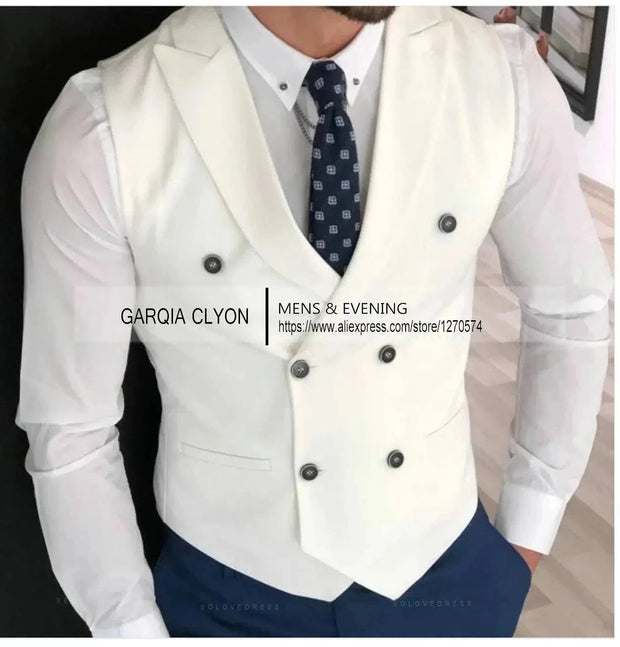 Classic Double Breasted Suit Vest White Notch Lapel Waistcoat