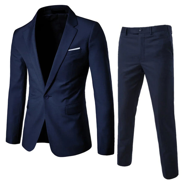 Business Suit Stylish Men's Set - Lapel Single Button Suit