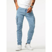 Street ElasticJeans Men DenimCargo Pants Wash Solid Color MultiPockets