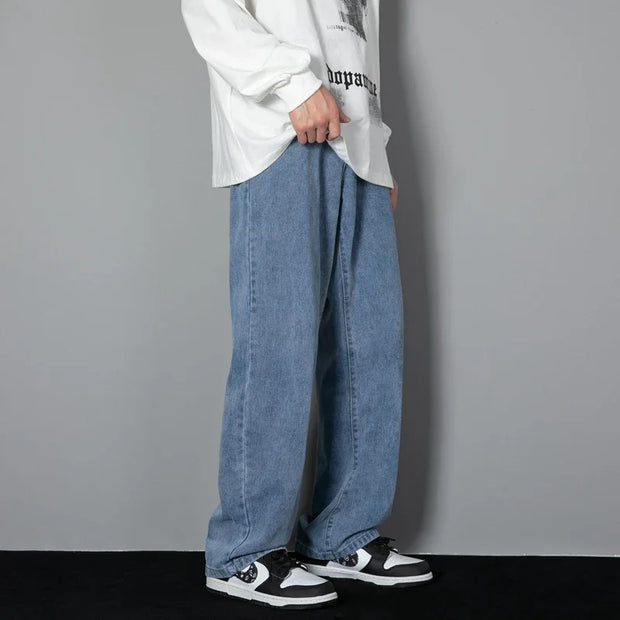 Korean Men's Casual Long Jeans - Classic Wide-leg Pants