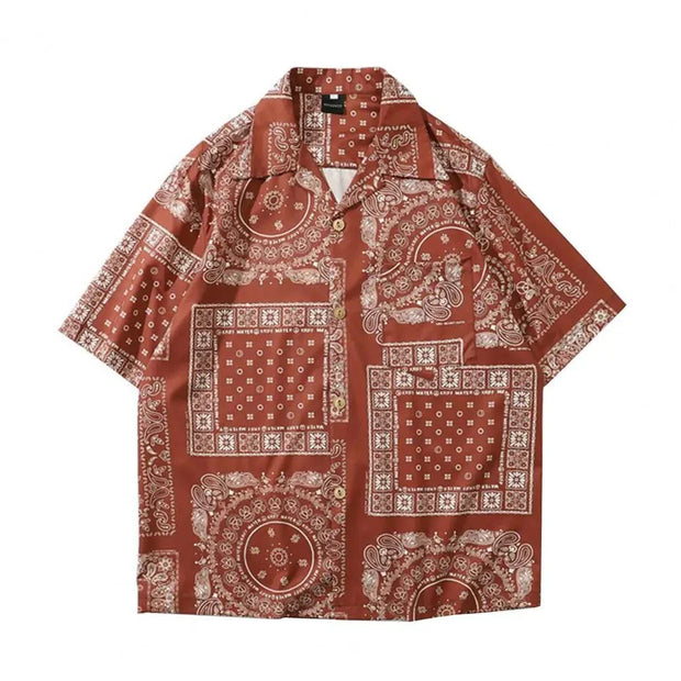 Summer Hawaiian Bandana Shirt Men Short Sleeve Paisley Shirts