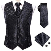 Hi-Tie Luxury Silk Mens Waistcoat Tie Set - Elegant Suit Vest