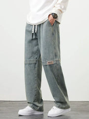 Jeans Large Size String Banding Wide Leg Denim Pants Cotton