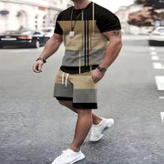 Men's Summer Plaid + Striped Shorts Set T-shirt Two-piece