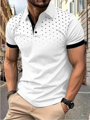 Lapel Short Sleeve Color Matching Fashion for Men - Trendy 3D Print