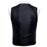 Barry.Wang Men's Suit Vest Gray Jacquard Floral Waistcoat Tie Pocket ,