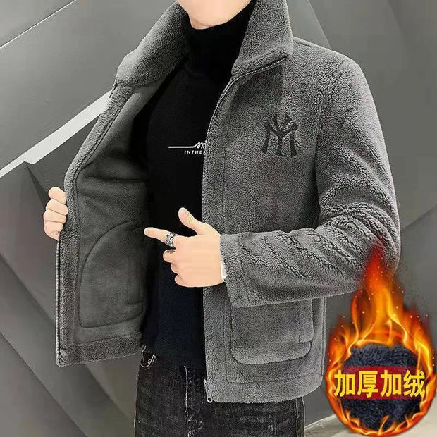 Lamb Fleece Coat Men's Autumn/Winter Thick Fleece Cotton Trendy style.