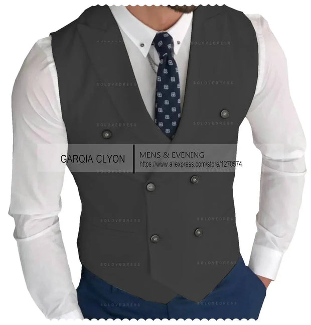 Classic Double Breasted Suit Vest White Notch Lapel Waistcoat