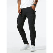 Street ElasticJeans Men DenimCargo Pants Wash Solid Color MultiPockets