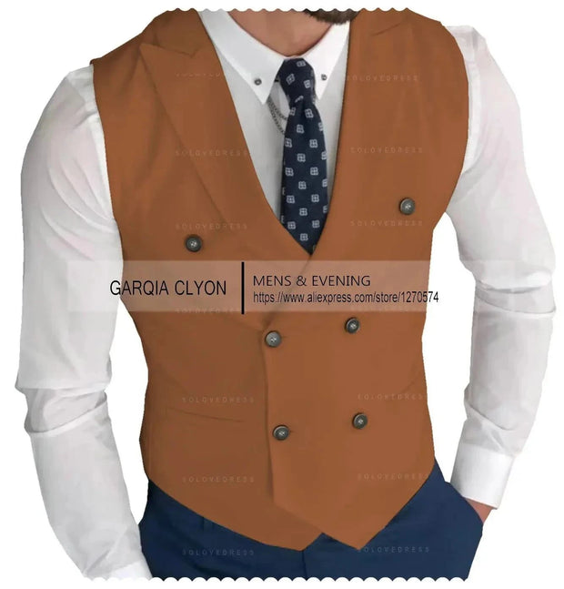 Classic Double Breasted Suit Vest White Notch Lapel Waistcoat