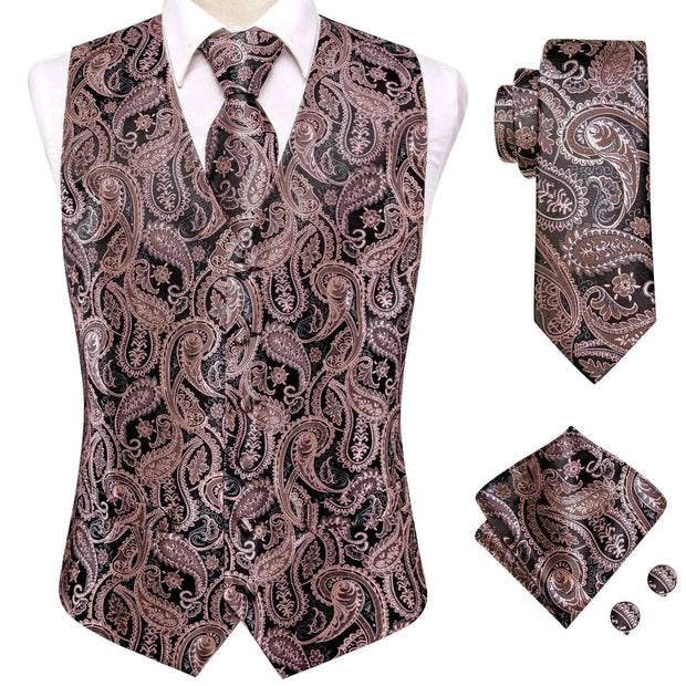 Hi-Tie Luxury Silk Mens Waistcoat Tie Set - Elegant Suit Vest