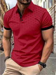 Lapel Short Sleeve Color Matching Fashion for Men - Trendy 3D Print