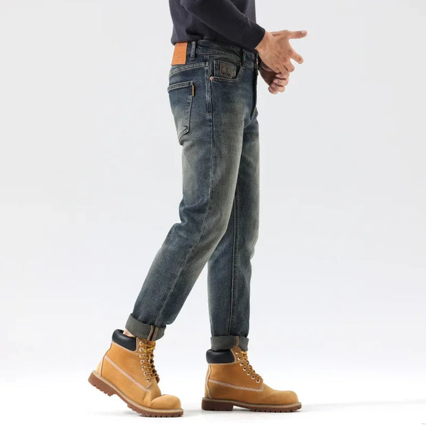 Trendy Vintage Brand Men's Slim Fit Embroidered JeansComfortable Style