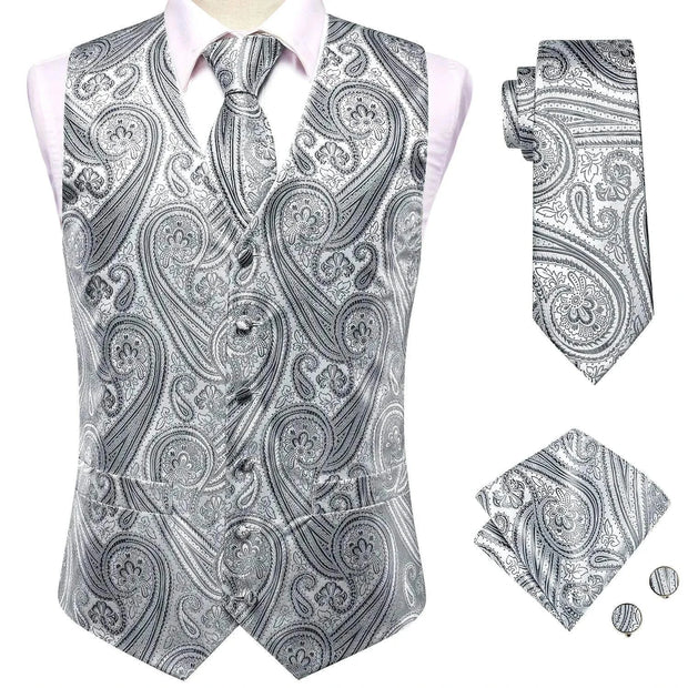 Tie Business Formal Dresses Slim Vest 4PC Necktie Hanky cufflinks