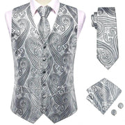 Hi-Tie Luxury Silk Mens Waistcoat Tie Set - Elegant Suit Vest