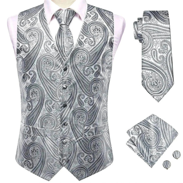 Hi-Tie Luxury Silk Mens Waistcoat Tie Set - Elegant Suit Vest