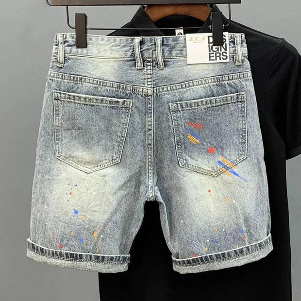 mens casual y2k cute bear print ripped denim shorts 2024