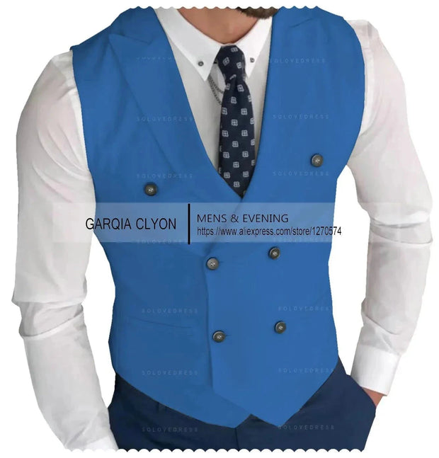 Classic Double Breasted Suit Vest White Notch Lapel Waistcoat